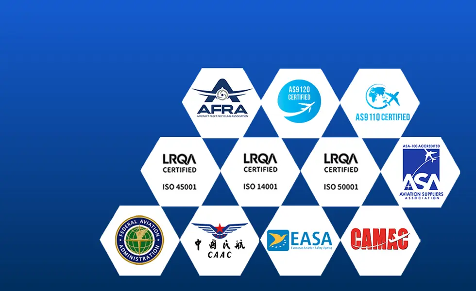 GA Telesis distribution certifications and industry standards logos.