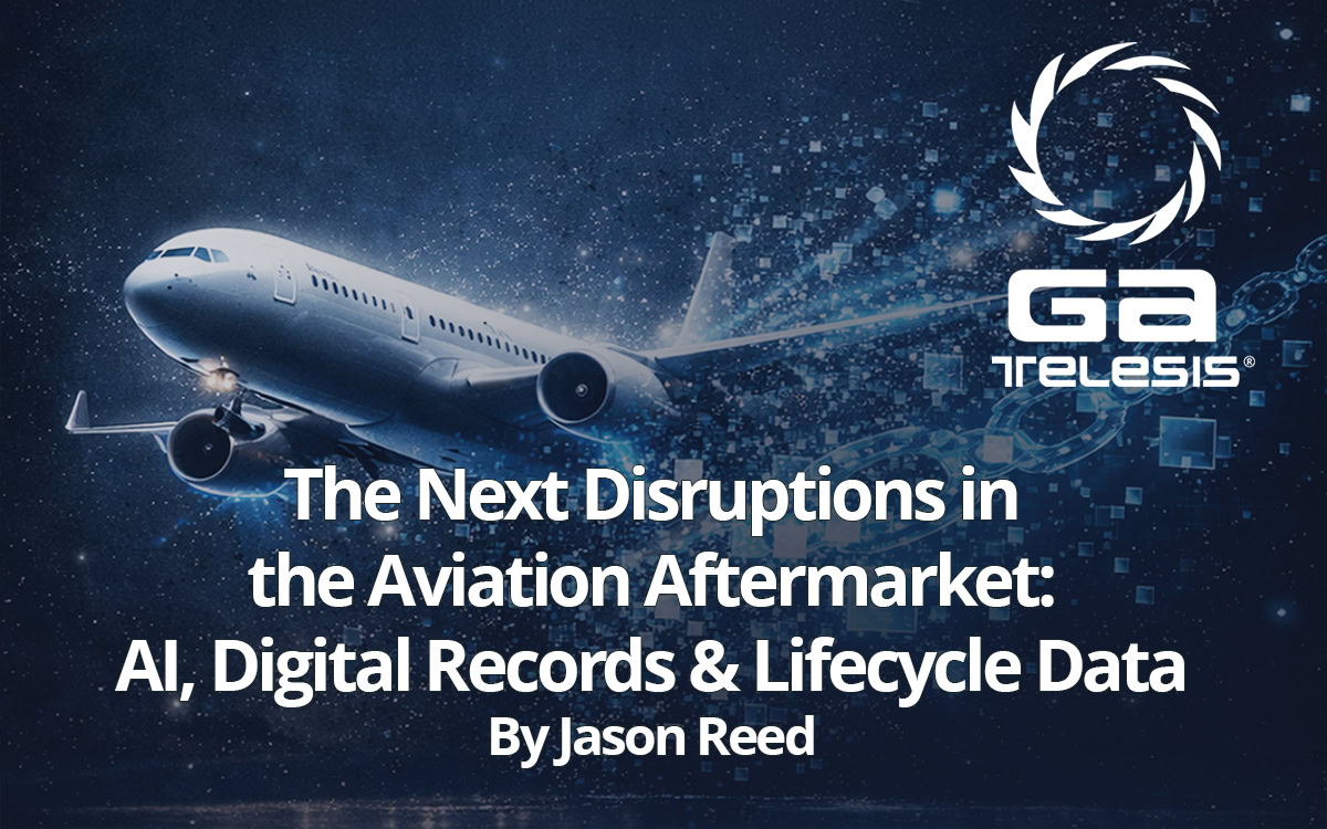 GA Telesis logo with airplane and digital data background for aviation disruption.