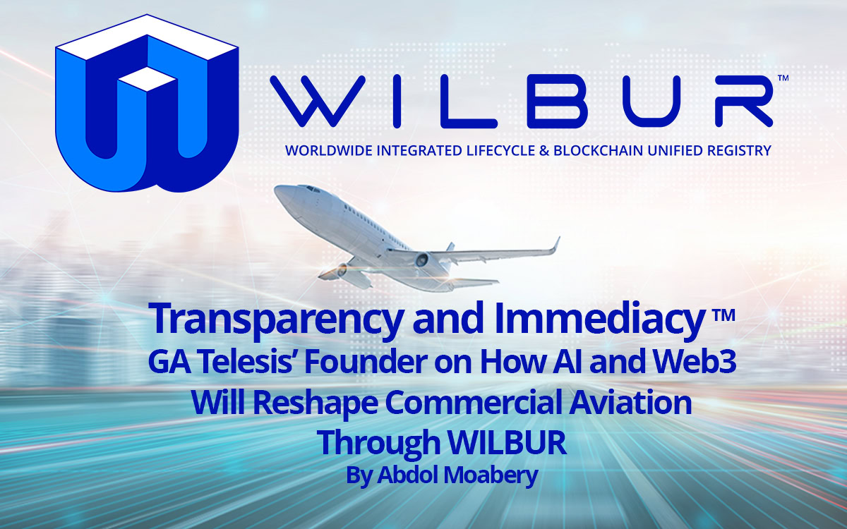 WILBUR logo with airplane and digital background for GA Telesis.