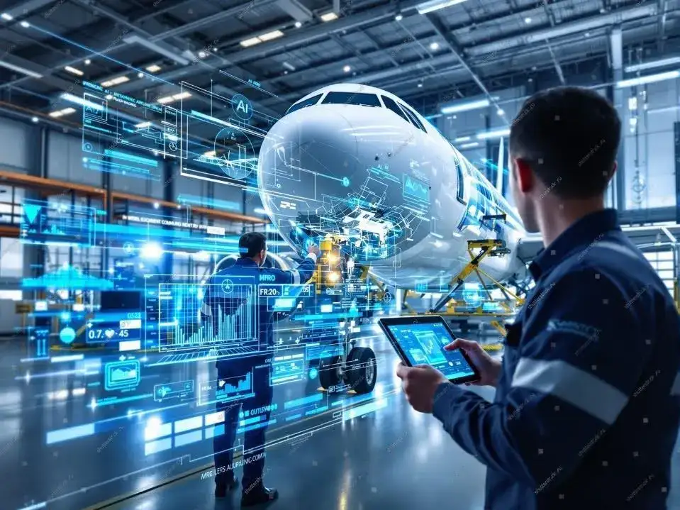 Technicians using digital tools for aircraft maintenance at GA Telesis.