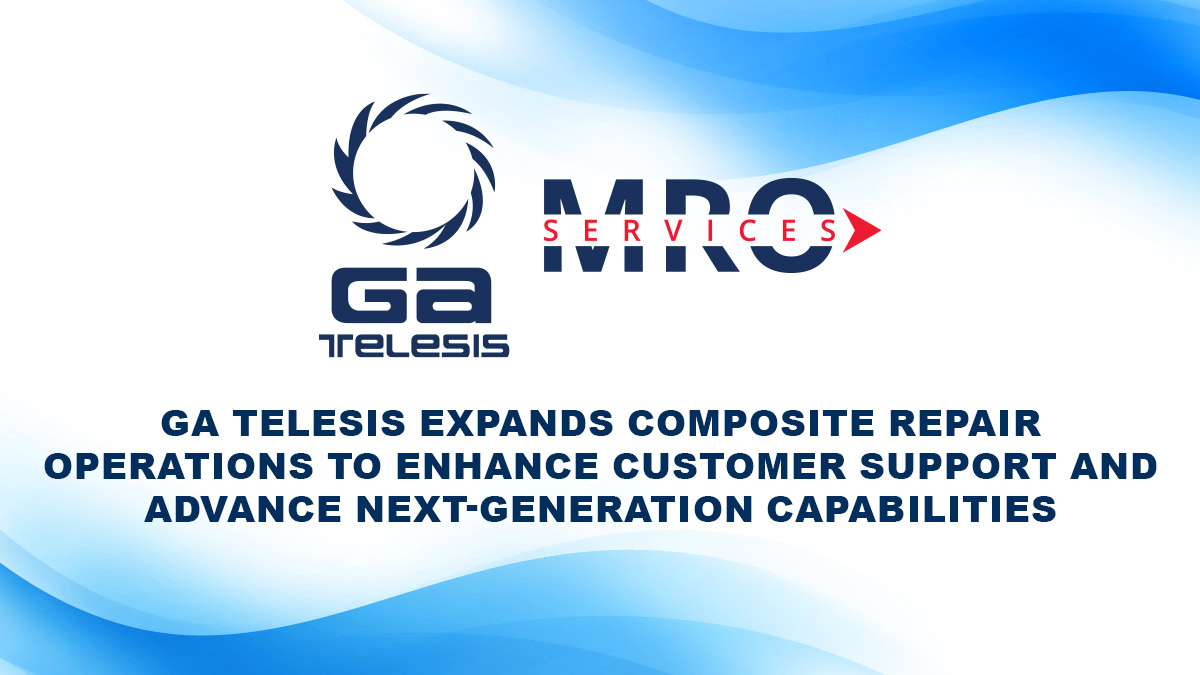 GA Telesis logo with MDQ Services logo on a blue wave background.